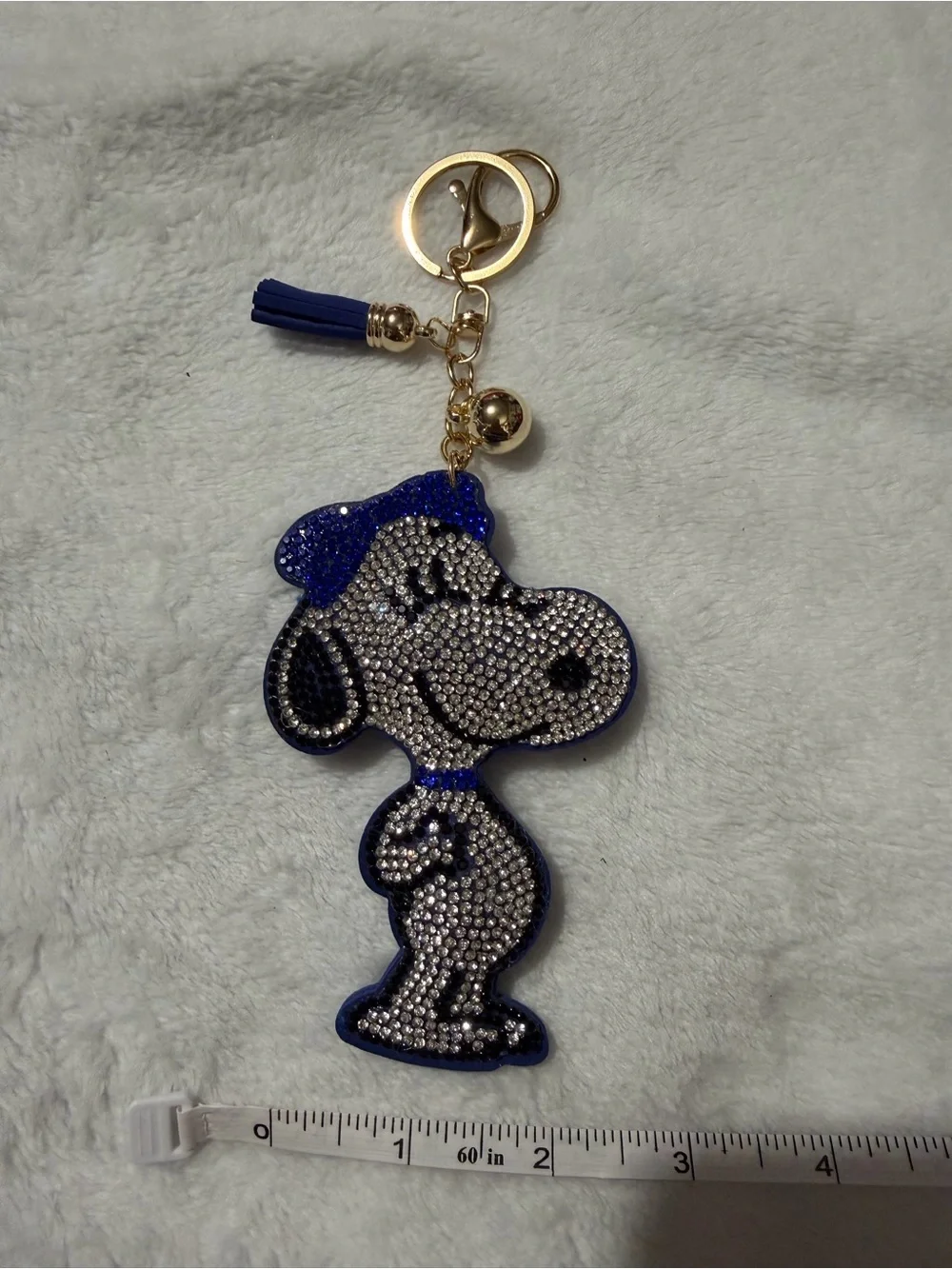 Blue Rhinestone Girl Dog Keychain with Tassel